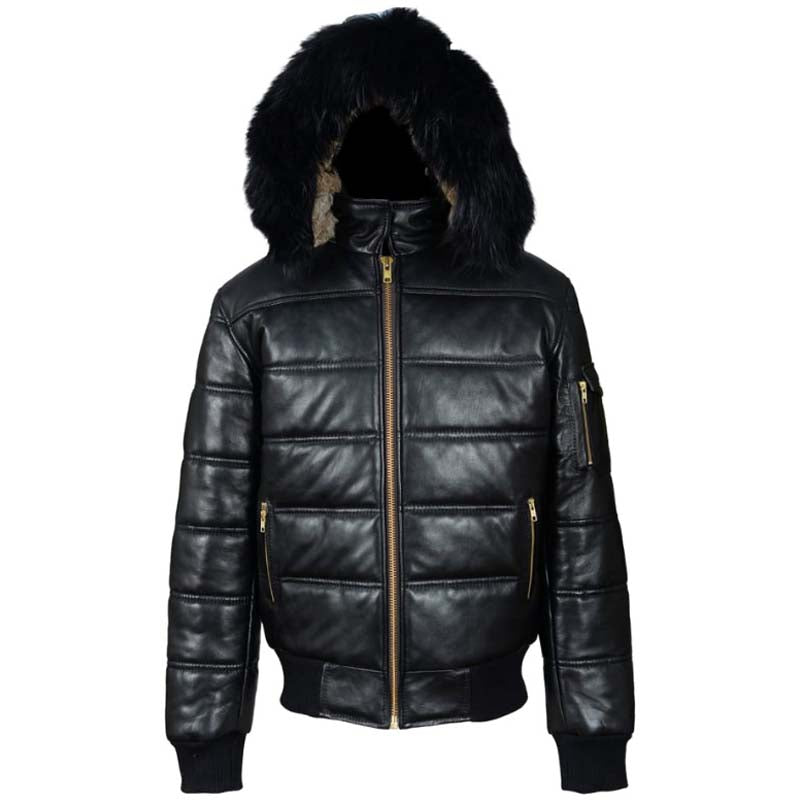 Leather Jacket Mens Fur Coat Designer Fur Trim Mens Leather Coat