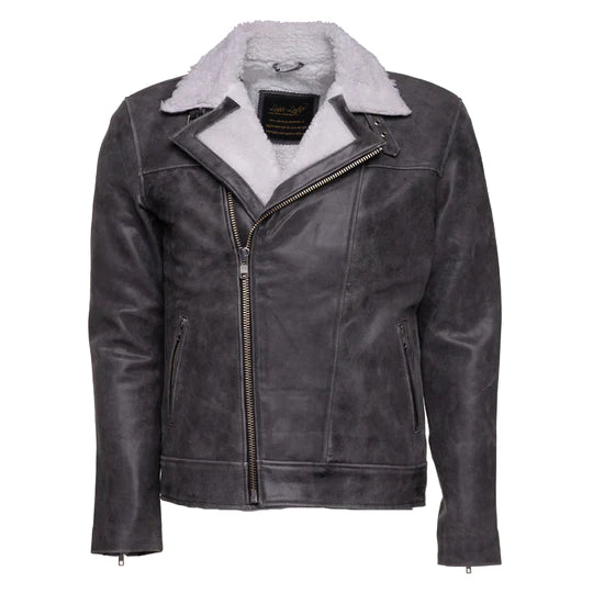 Grey Biker Leather Jacket 