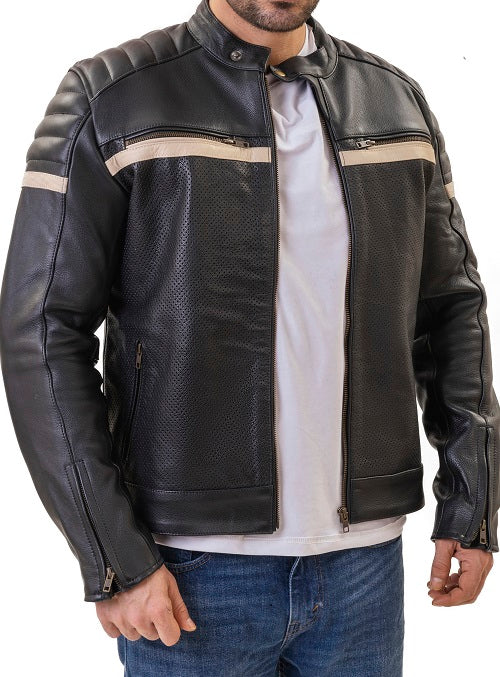 Black Cafe Racer Premium Leather Armored Motorcycle Jacket