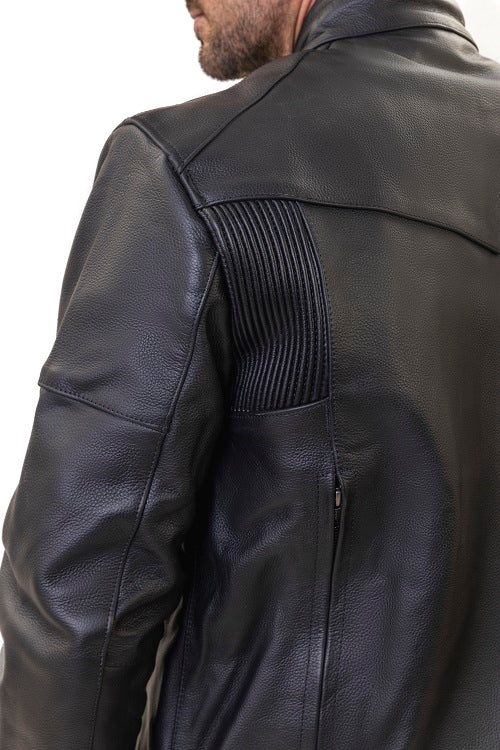 Huxley Black Motorcycle leather jacket with Storage pockets