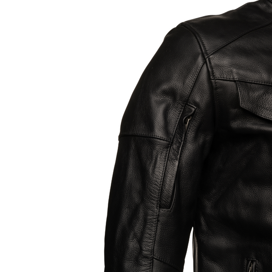 Huxley Black Motorcycle leather jacket with Storage pockets