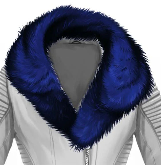 Large Fox Fur Shawl Collar Blue