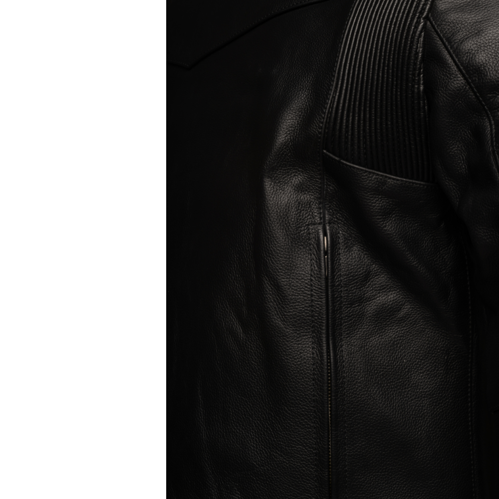 Huxley Black Motorcycle leather jacket with Storage pockets