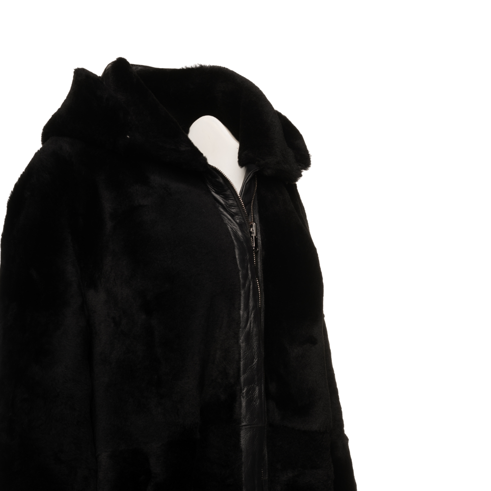 Avalon black oversize Reversible Sheepskin long coat