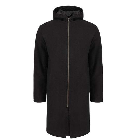 Maddox Black hooded long wool coat