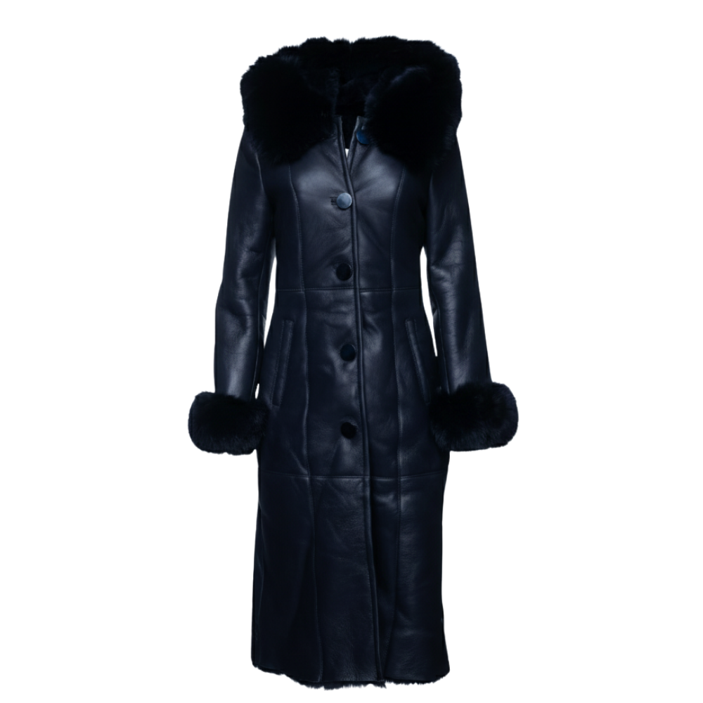 Seren's Navy Blue Shearling coat with fox fur