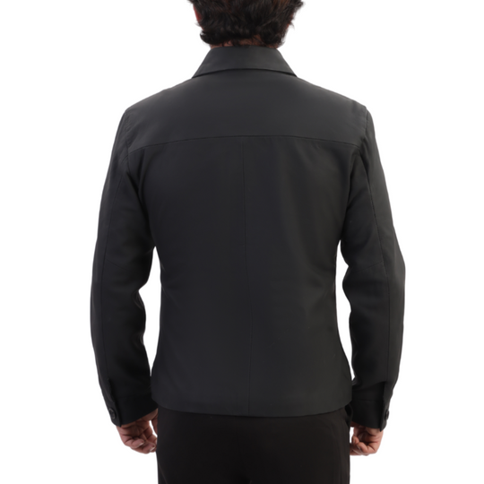 Zane matte black collared leather jacket