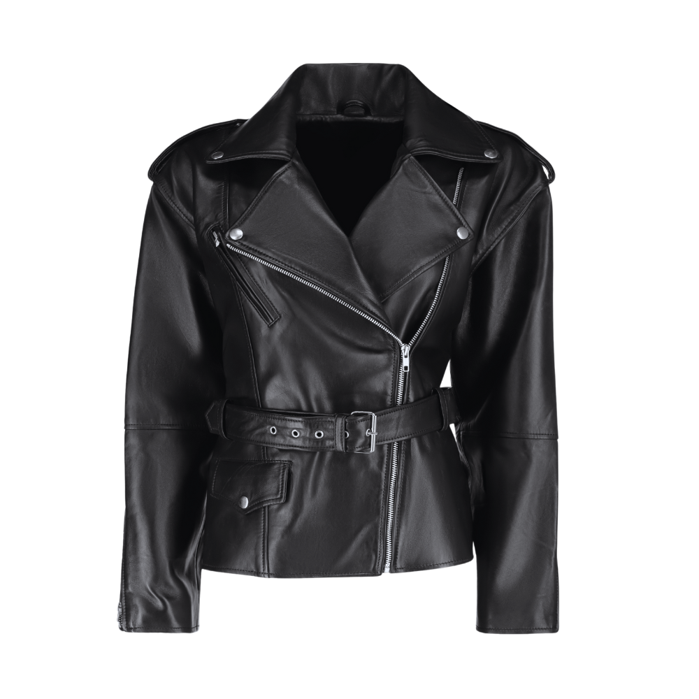 Zelora black oversized biker style jacket