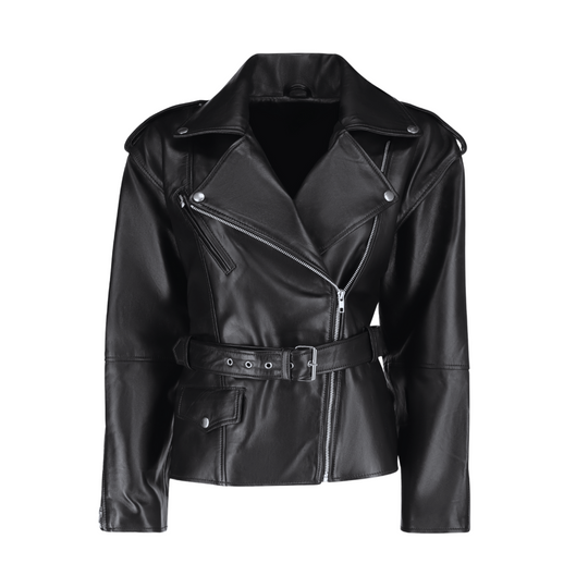 Zelora black oversized biker style jacket