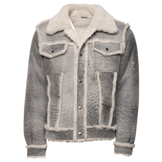 Aiden's Distressed Grey Shearling Trucker Jacket