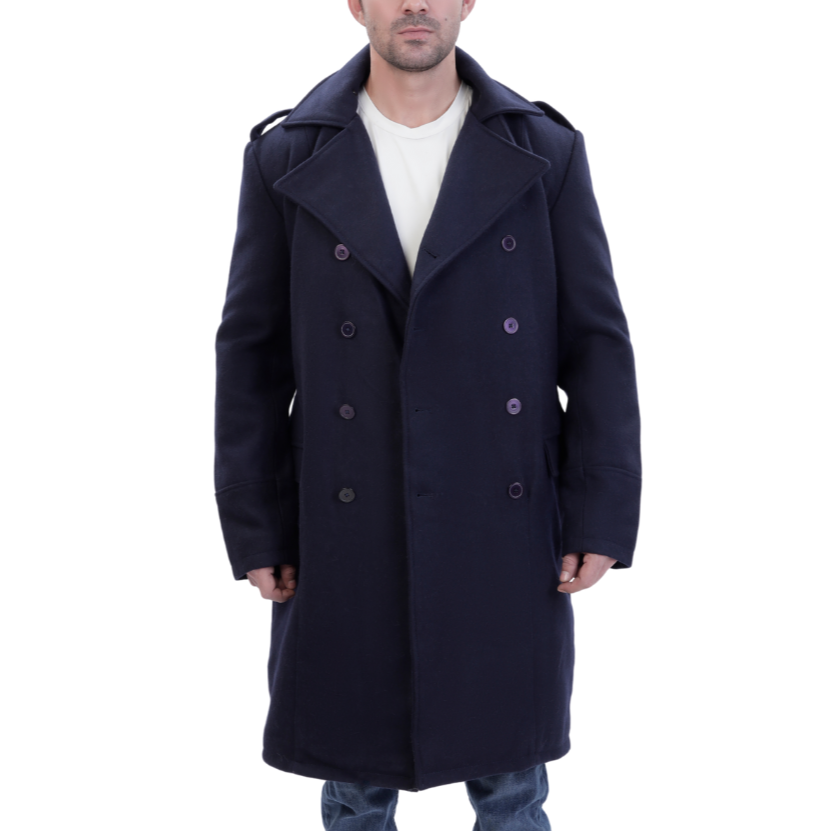Lorenzo navy blue wool overcoat