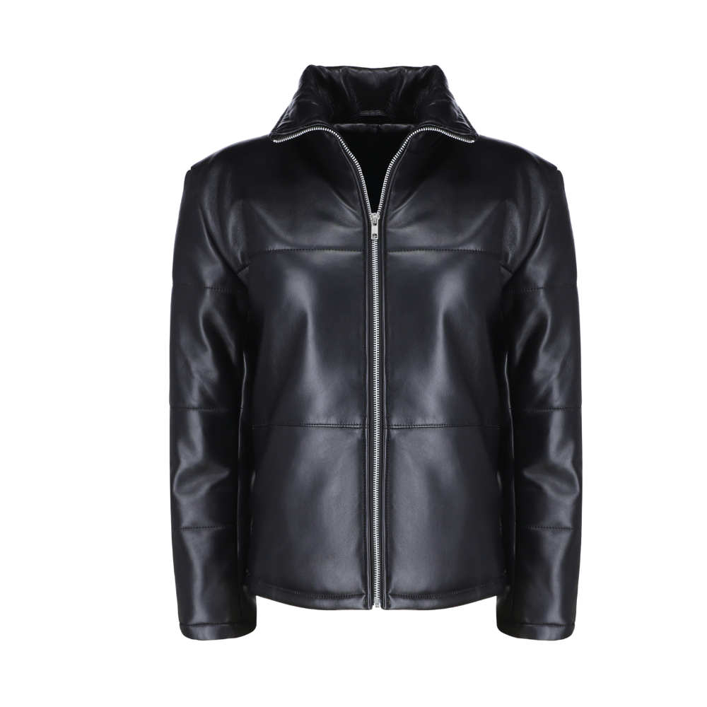 Sorine Black zippered women's Puffer leather jacket