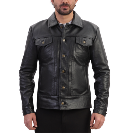 Griff black denim style leather jacket