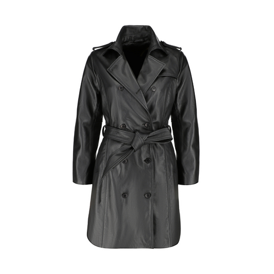 Coral black belted leather coat