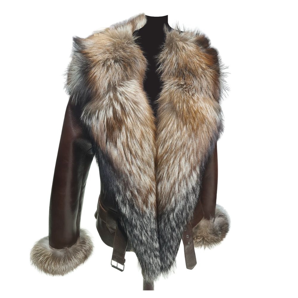 Lauren brown shearling with crystal fox trim