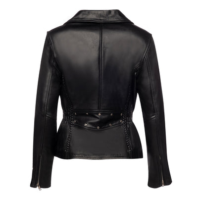 Anna Biker Heavy Leather Jacket With Braiding