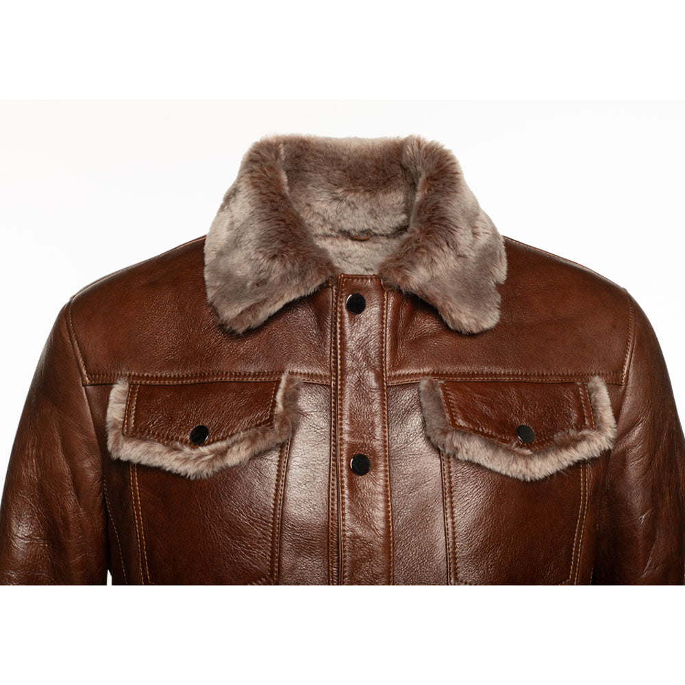 Dashiell brown trucker shearling jacket