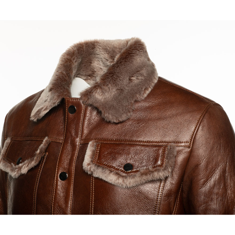 Dashiell brown trucker shearling jacket