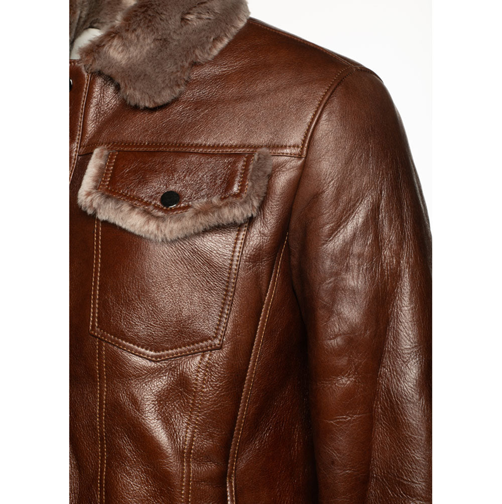 Dashiell brown trucker shearling jacket