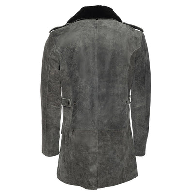 Ryder vintage grey leather coat with fur collar