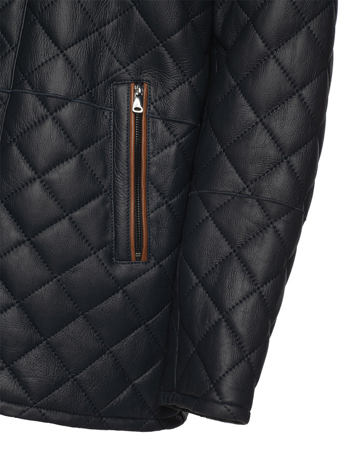 Drew Navy quilted sheepskin shearling coat