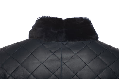 Drew Navy quilted sheepskin shearling coat