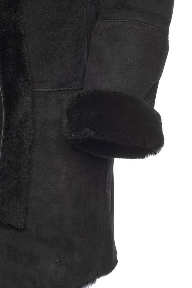 Melissa Black suede shearling coat with belt