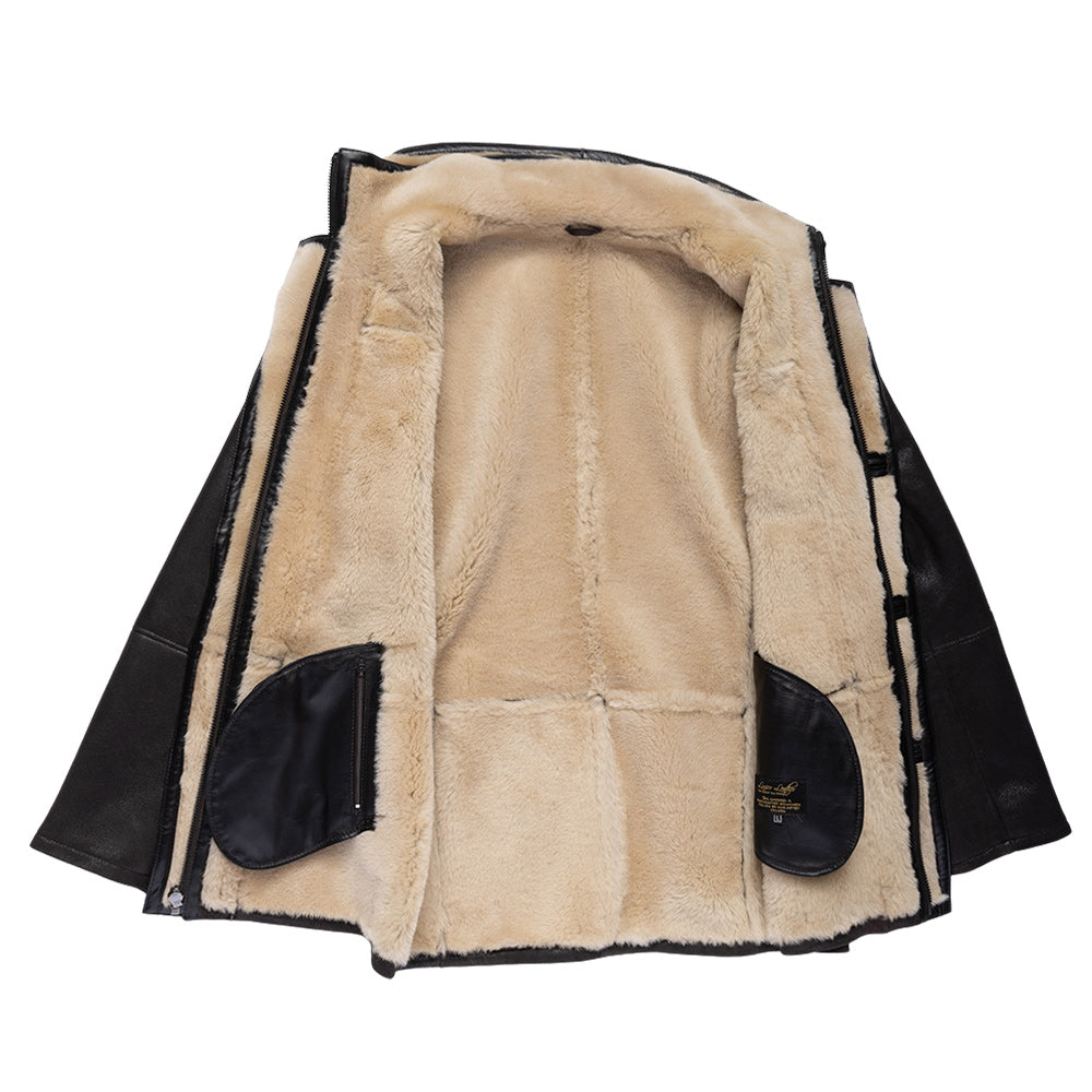 Alex's brown shearling driving coat