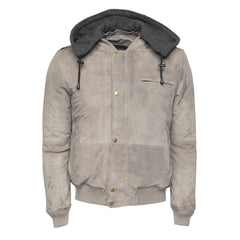 Holden Ash Grey Suede Bomber Jacket with Hood