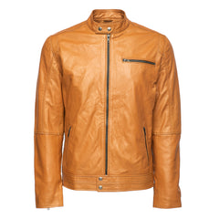 Arthur camel café racer leather jacket