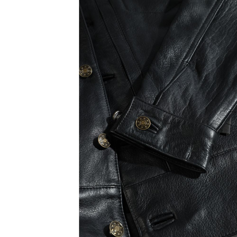 Griff black denim style leather jacket
