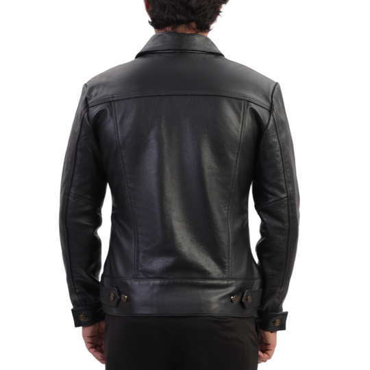 Griff black denim style leather jacket