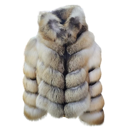 Women's Natural golden island fur hooded jacket