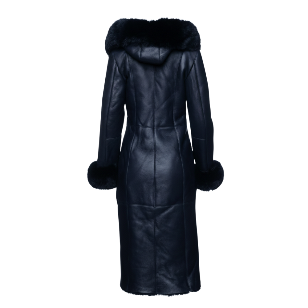 Seren's Navy Blue Shearling coat with fox fur