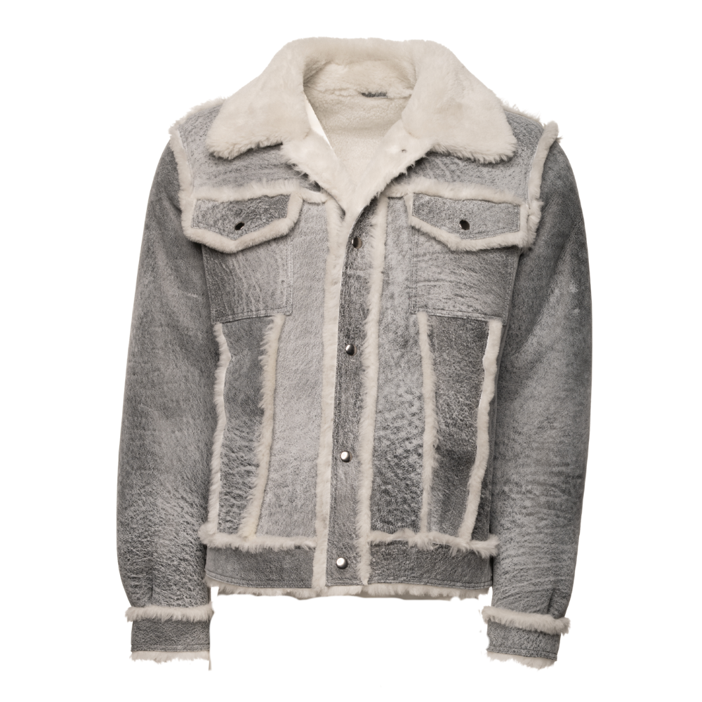 Aiden's Distressed Grey Shearling Trucker Jacket
