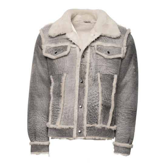Aiden's Distressed Grey Shearling Trucker Jacket