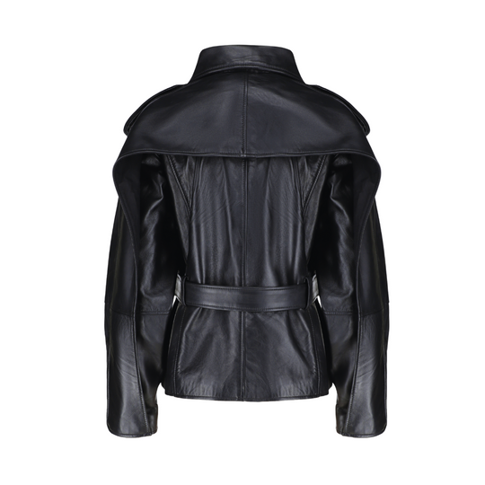 Zelora black oversized biker style jacket