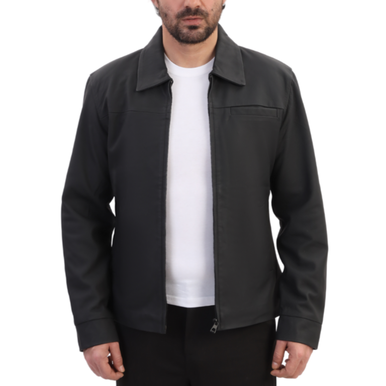 Zane matte black collared leather jacket