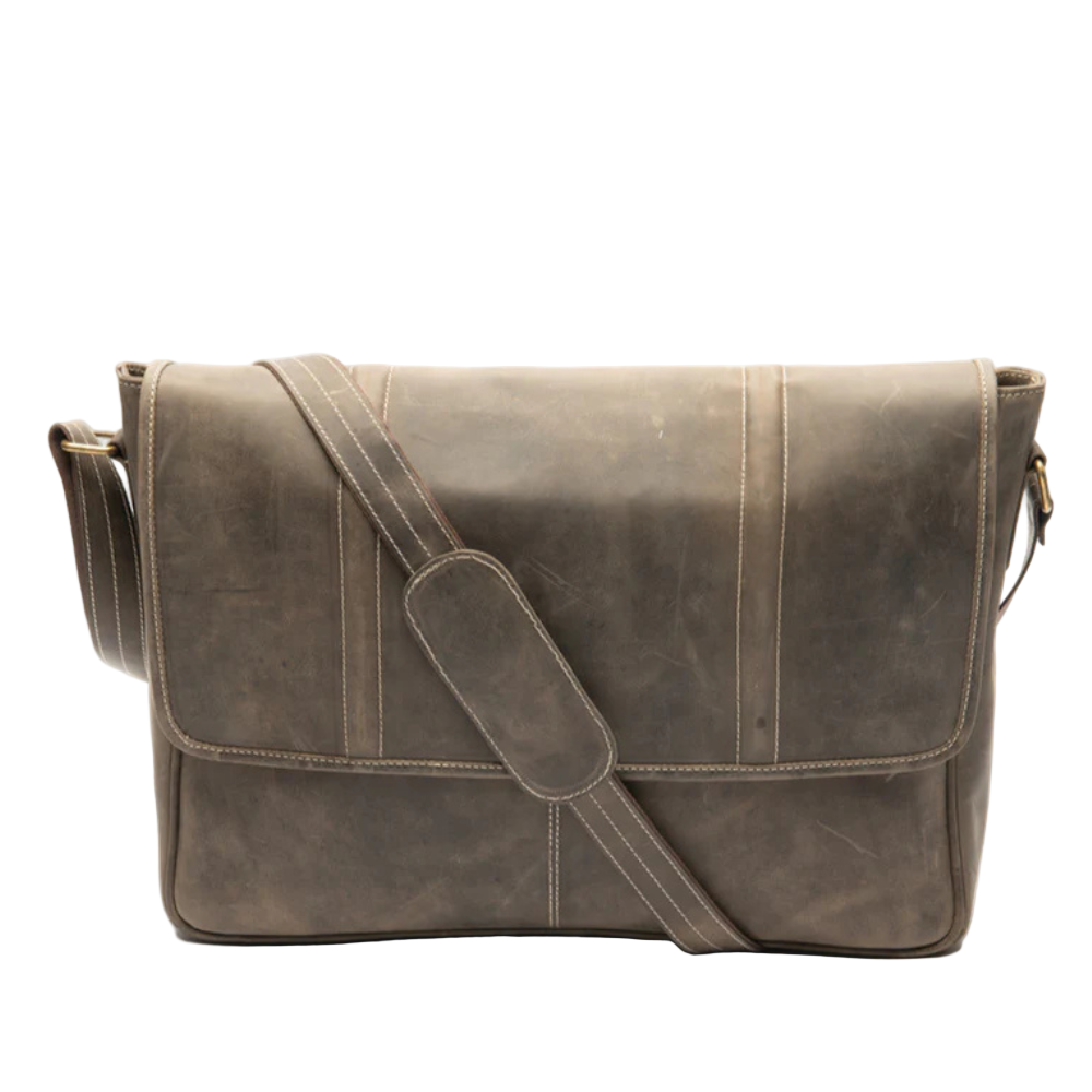 Men's brown leather laptop messenger bag
