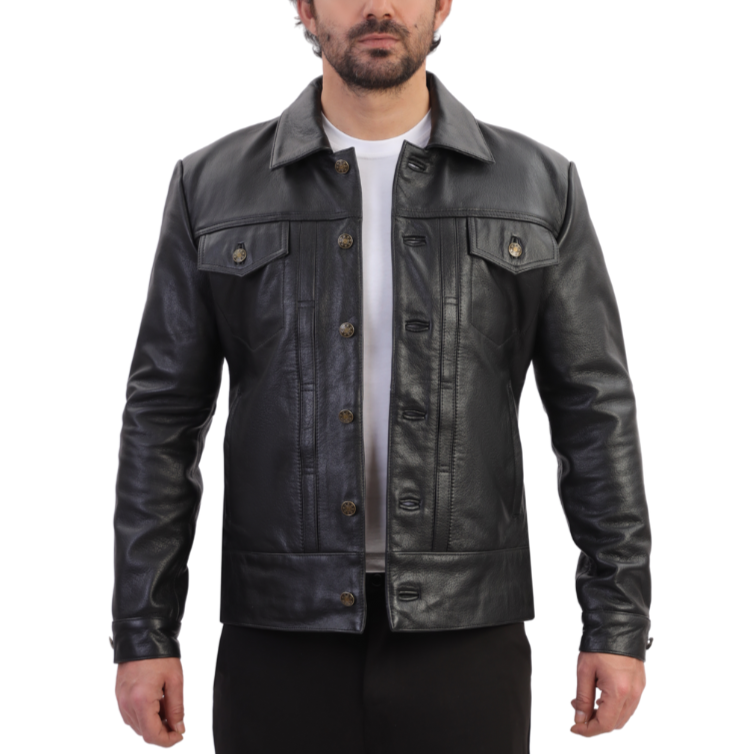 Griff black denim style leather jacket