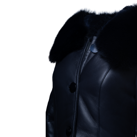 Seren's Navy Blue Shearling coat with fox fur