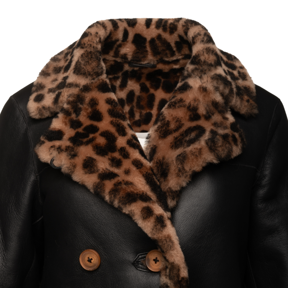 Seraphina Leopard print double breasted shearling Leather Coat