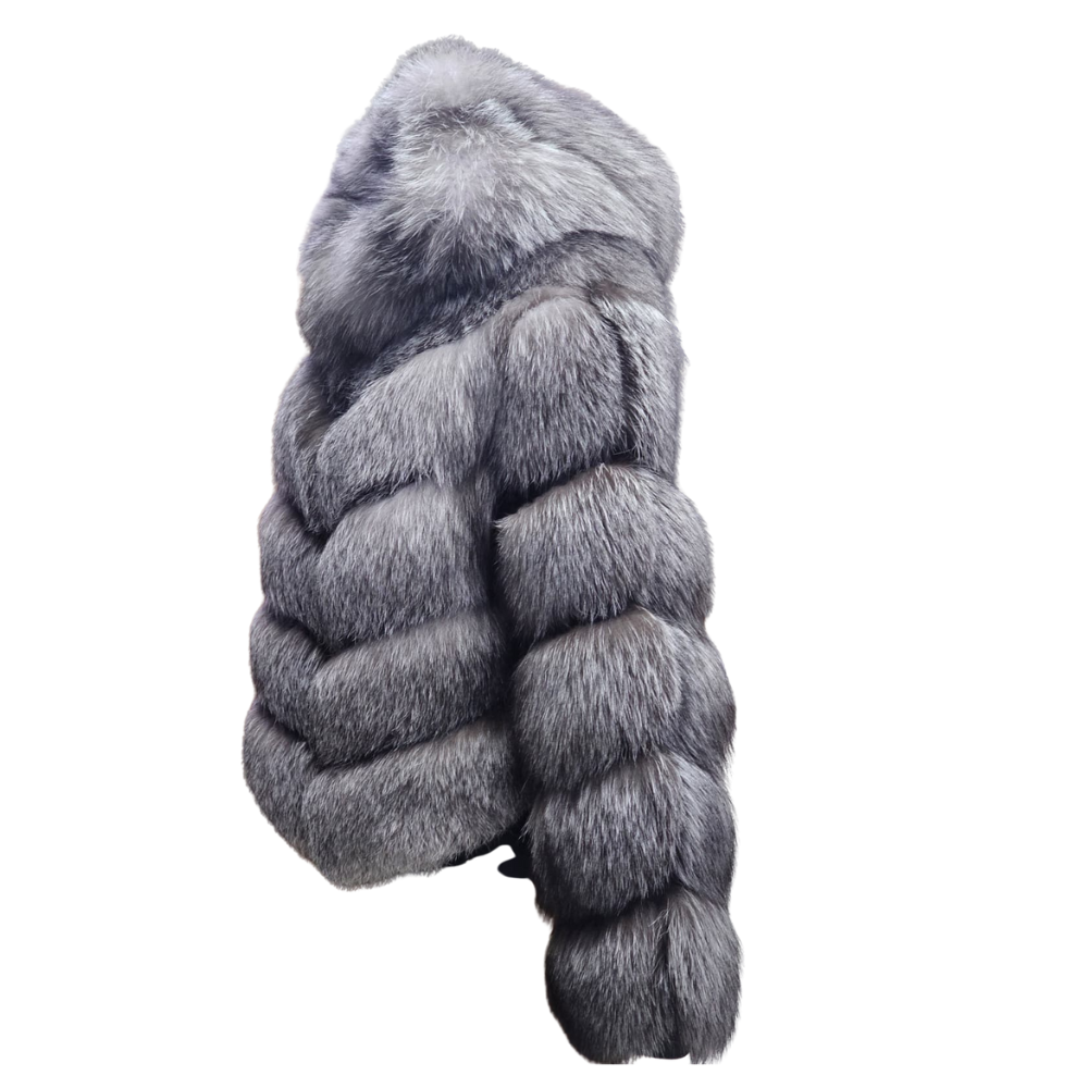 Women's  Grey Fox Fur Hooded Jacket