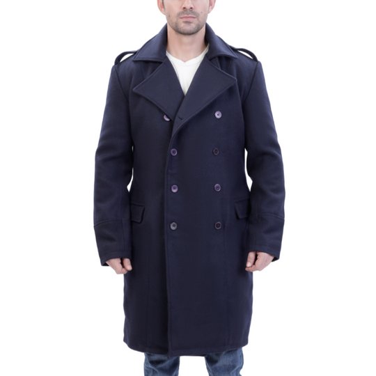 Lorenzo navy blue wool overcoat