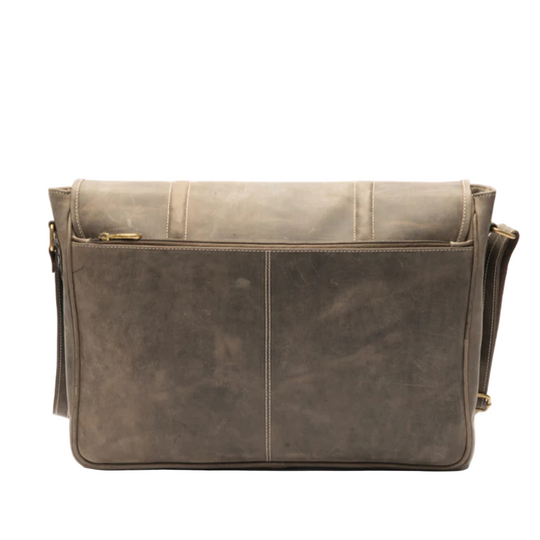 Men's brown leather laptop messenger bag