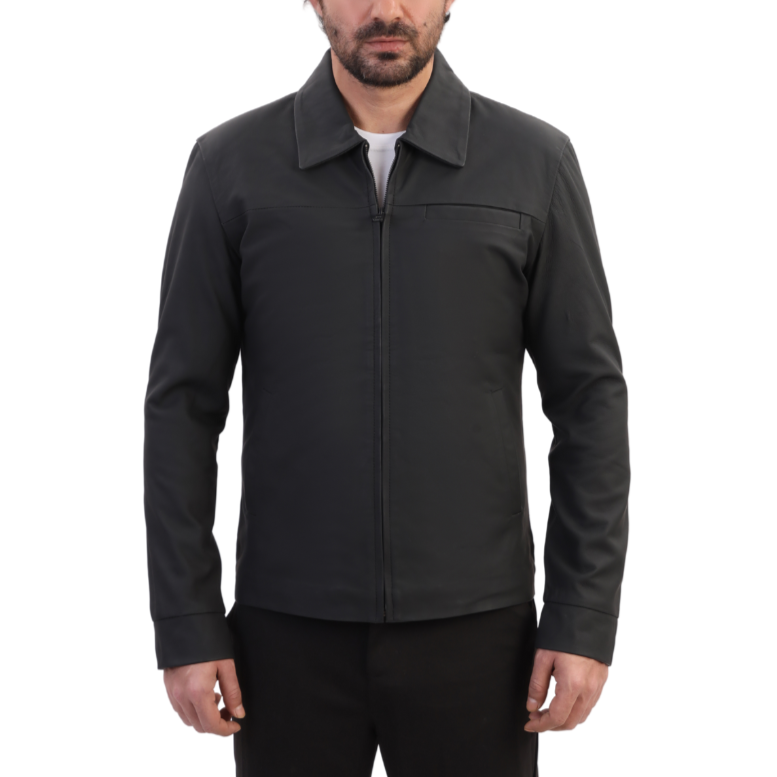 Zane matte black collared leather jacket