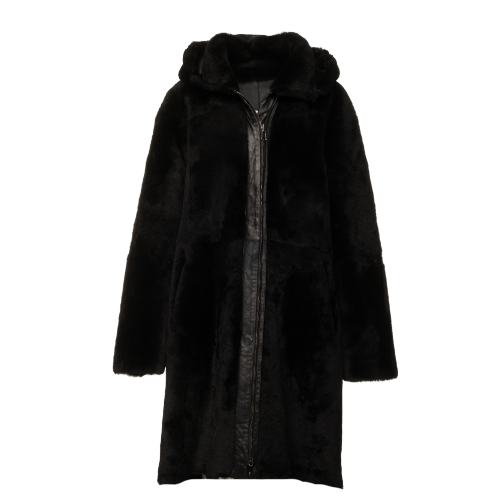 Avalon black oversize Reversible Sheepskin long coat