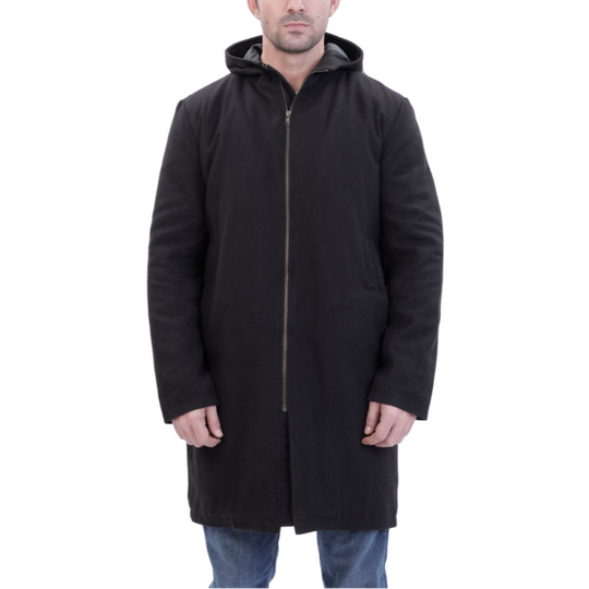 Maddox Black hooded long wool coat