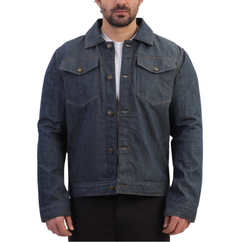 Julian blue denim motorcycle jacket with kevlar lining