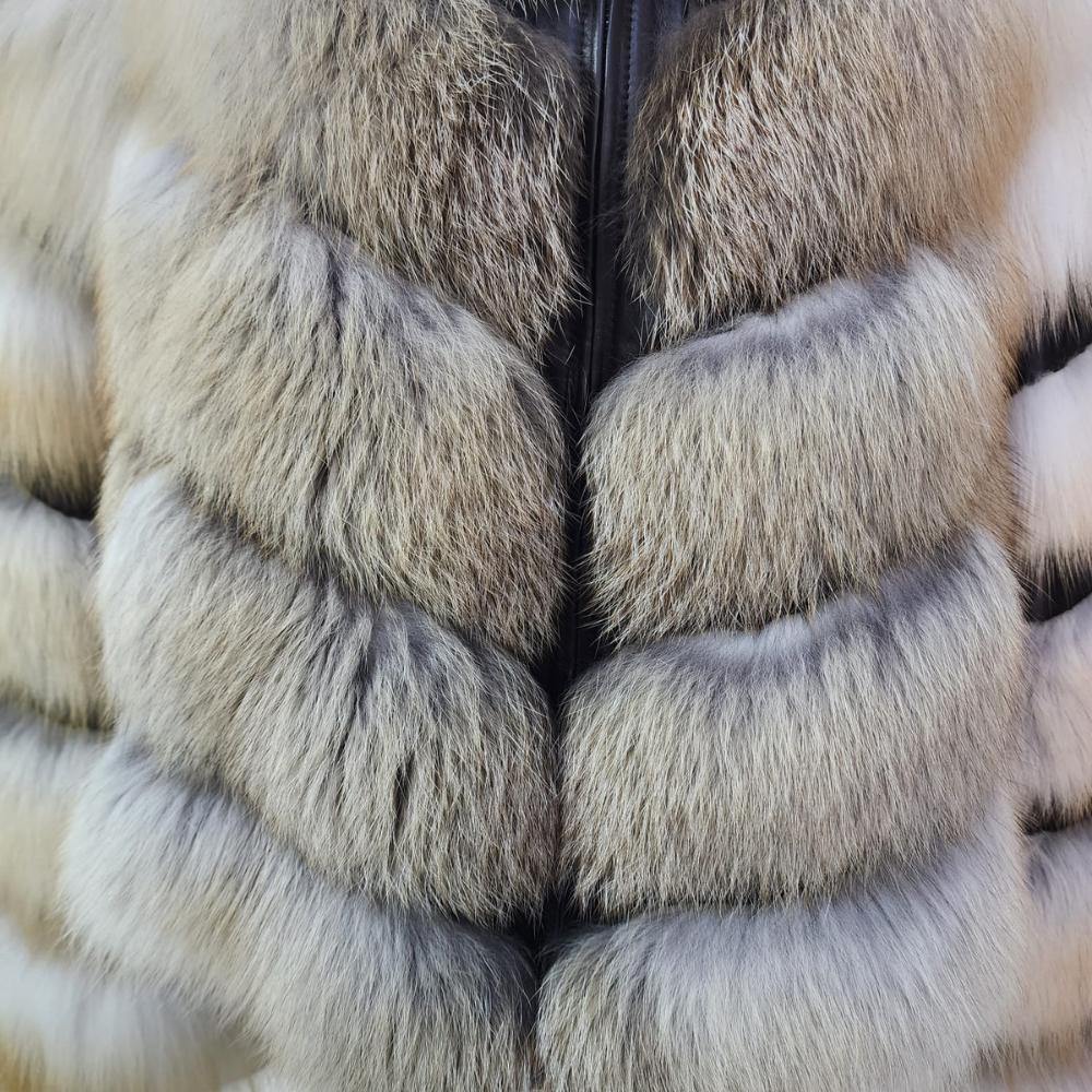 Women's Natural golden island fur hooded jacket